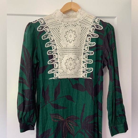 ZARA Blogger Fave Linen Palm Leaf Crochet Accent Midi Dress - Picture 7 of 10